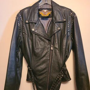 Harley Davidson black leather studded jacket.